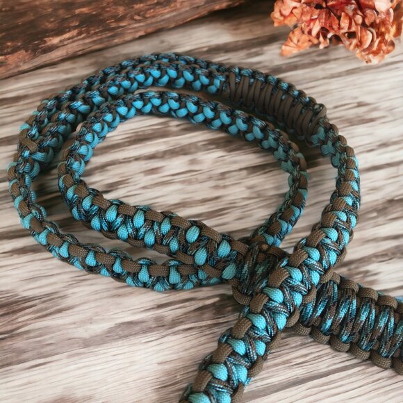 5' Dog Leash ~ Turquoise & Brown Paracord w/ Extra Traffic Handle ~ Heavy Duty